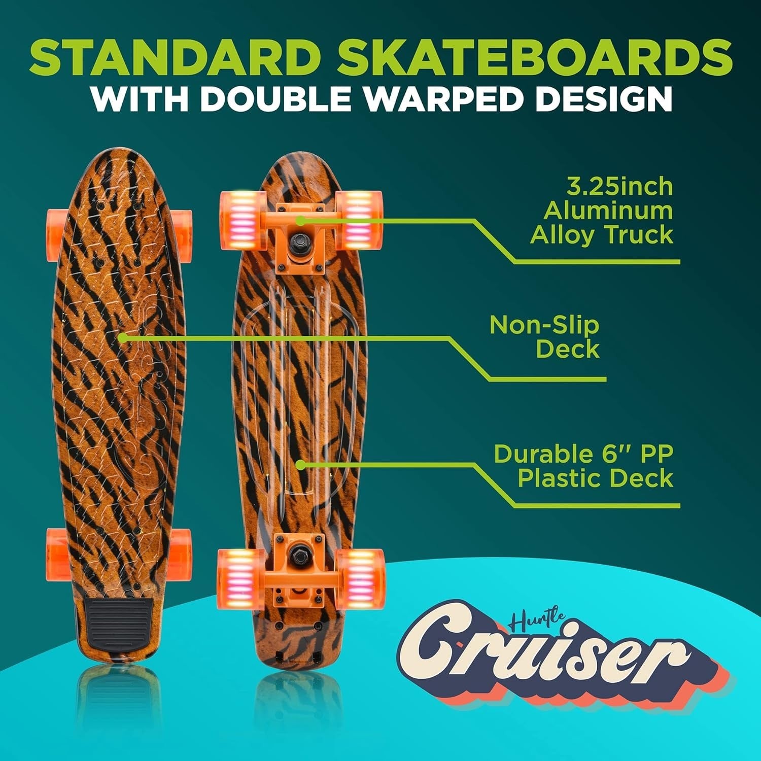 Mini Cruiser Skateboard LED Wheels Kids Teens Adult Tiger Print Complete