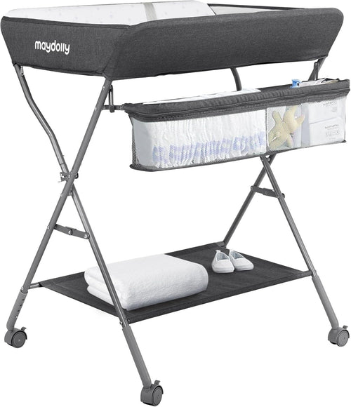 Baby Changing Table Adjustable Folding Diaper Station with Storage Dark Grey