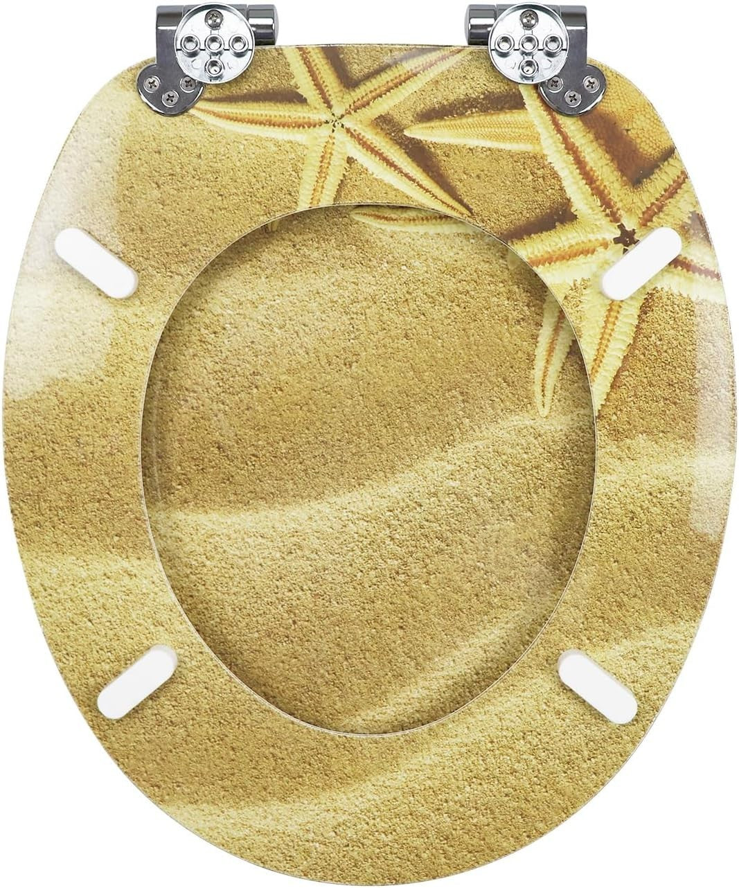 Patterned MDF Wooden Soft Close Toilet Seat Durable O Shape 43.5x37.5cm
