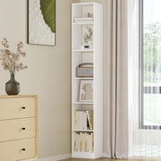 Modern 6-Tier White Wooden Bookshelf, Adjustable Shelves, 24x30x184 cm