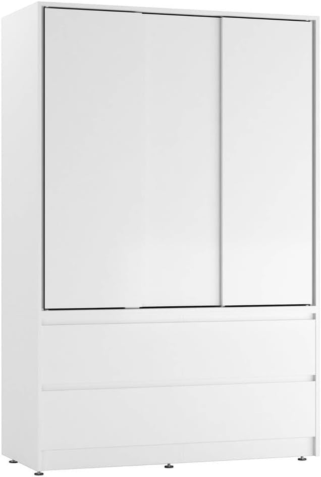 White Sliding Door Wardrobe 4 Drawer Storage Hanging Rail Modern Unit