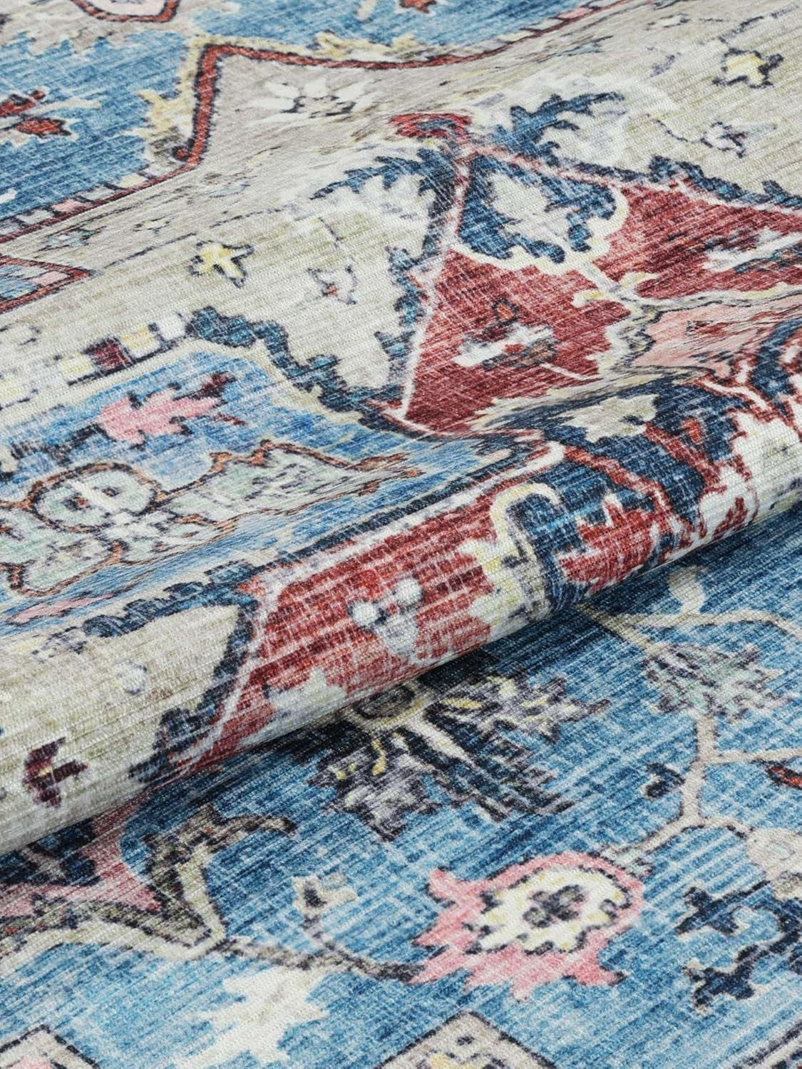 Large Oriental Area Rug 300x400cm Blue Multi Low Pile Machine Washable