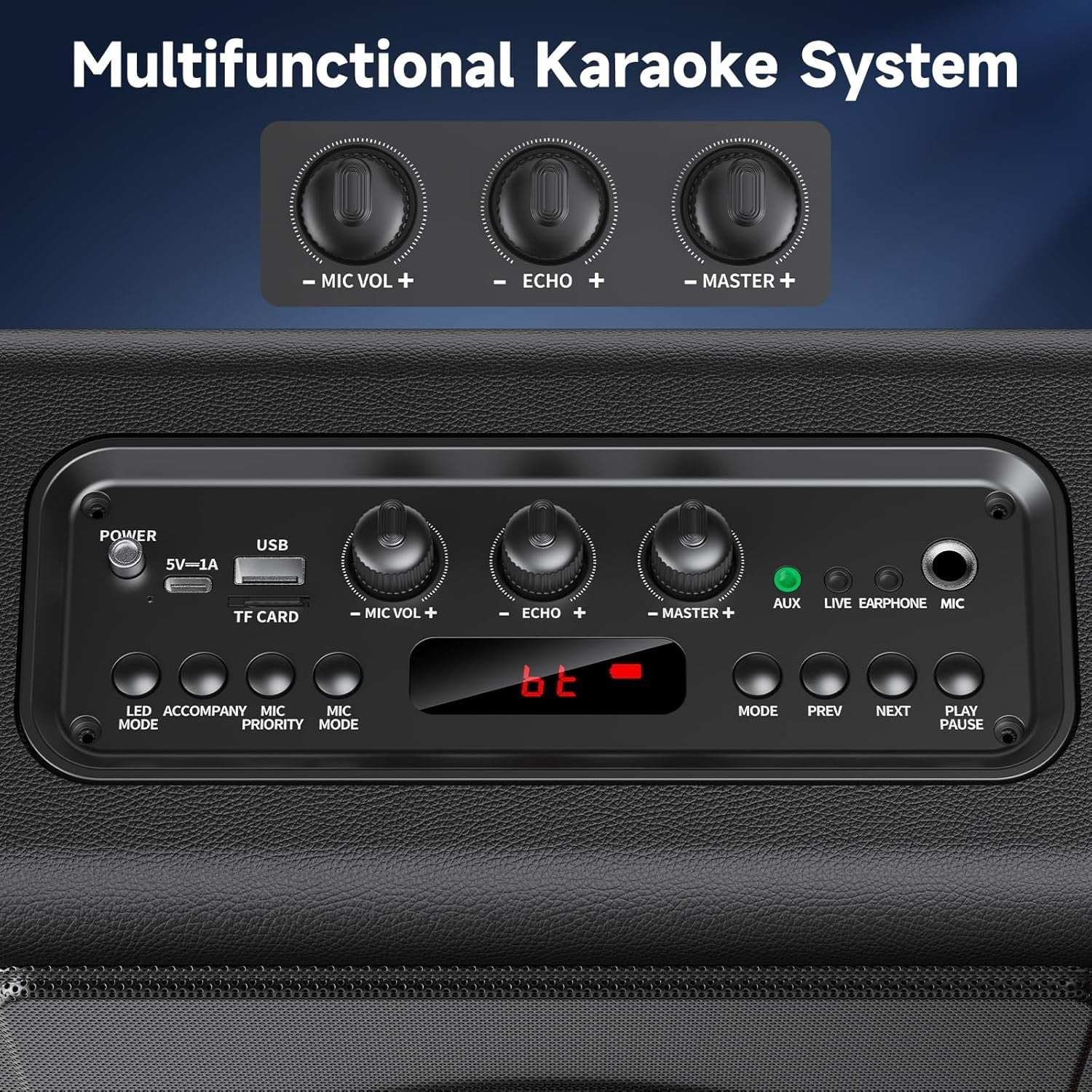 Bluetooth Karaoke Machine 2 Wireless Mics PA Speaker TWS REC