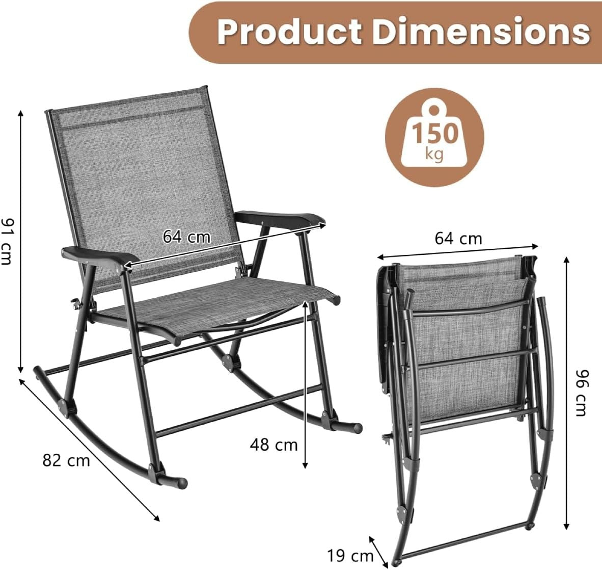 Outdoor Folding Rocking Chairs with Tempered Glass Table Patio Set