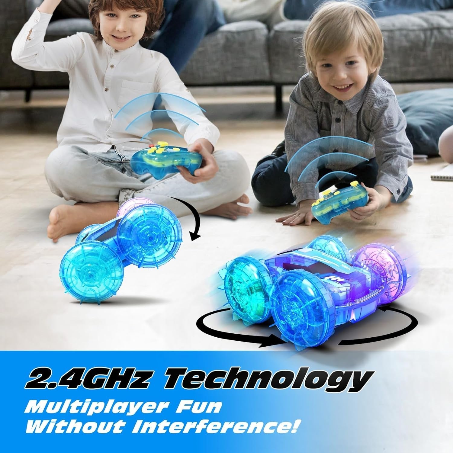 Amphibious RC Car Boat 4WD Waterproof 2.4GHz Stunt Vehicle 60min Play LED Toy