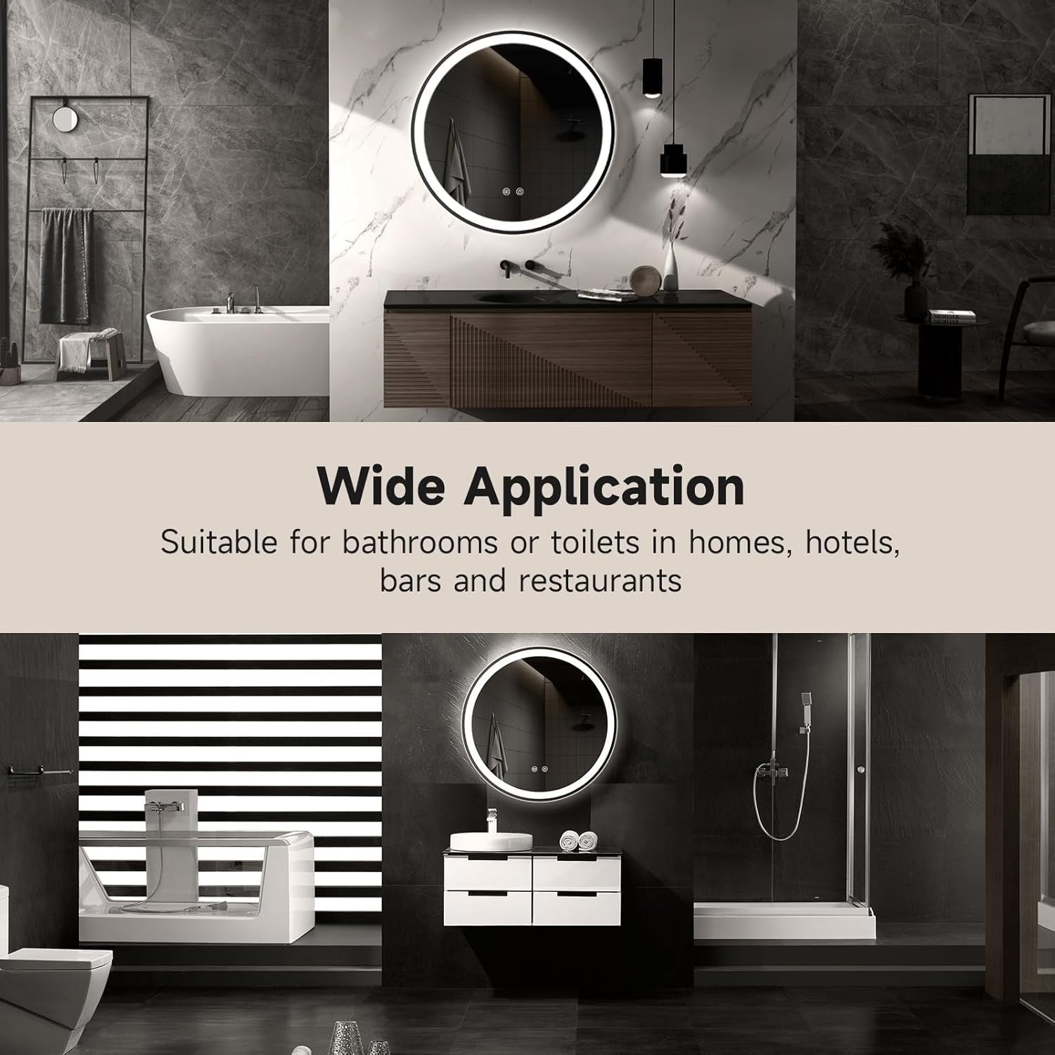 LED Bathroom Mirror 60cm Round RGB Dimmable Anti-Fog Touch Control