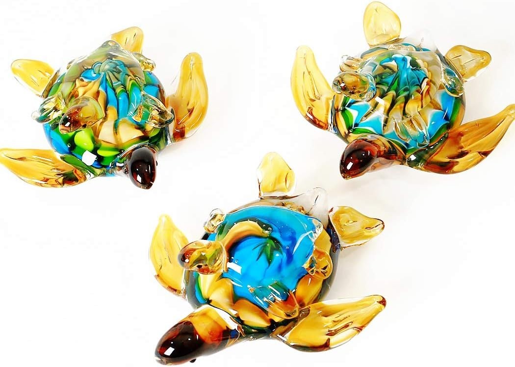 Hand Blown Glass Sea Turtle Figurine • Colourful Ocean Ornament • Art Glass Home