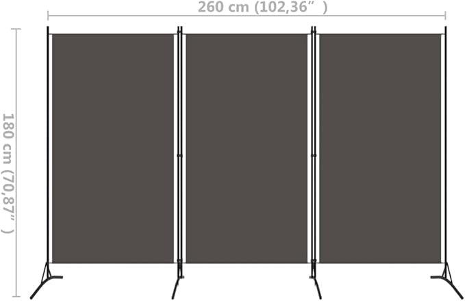 Grey 3 Panel Room Divider 260cm Folding Privacy Screen – Fabric Partition Wall