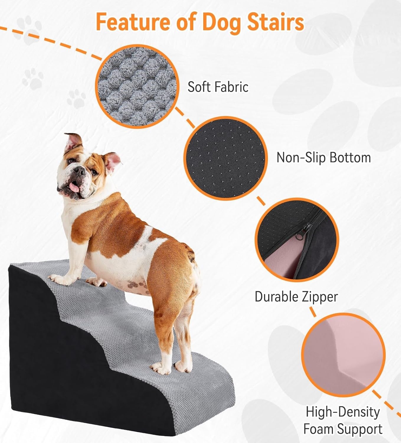 3 Step Dog Stairs Foam Pet Ramp Non Slip Grey 55x40x35cm