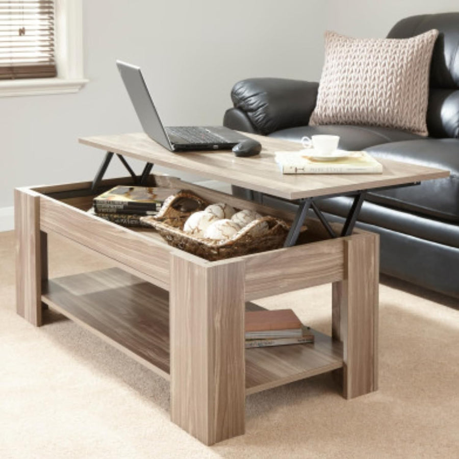 Lift Top Coffee Table with Hidden Storage & Shelf – Walnut Modern Space Saver