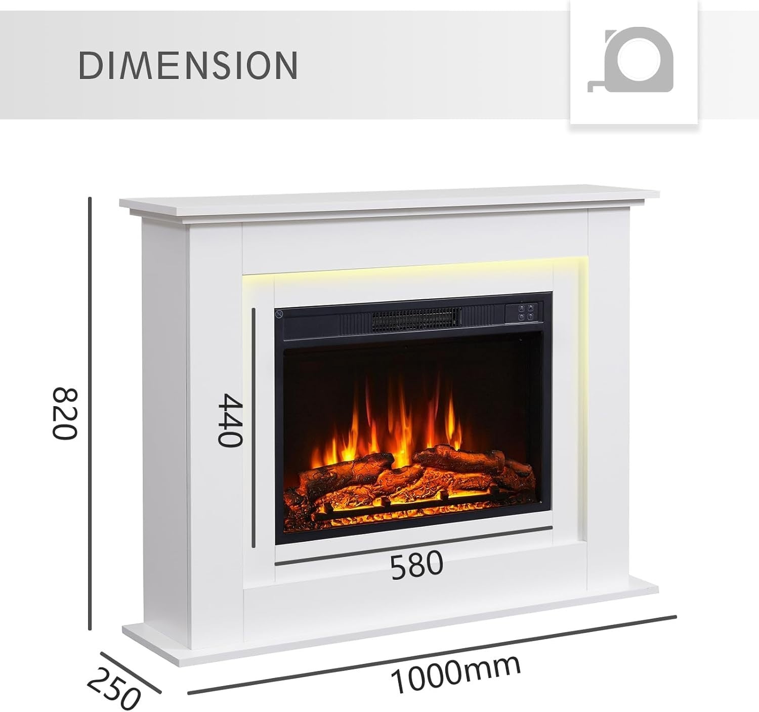 39" Electric Fireplace Freestanding Heater with Remote & Realistic Flame