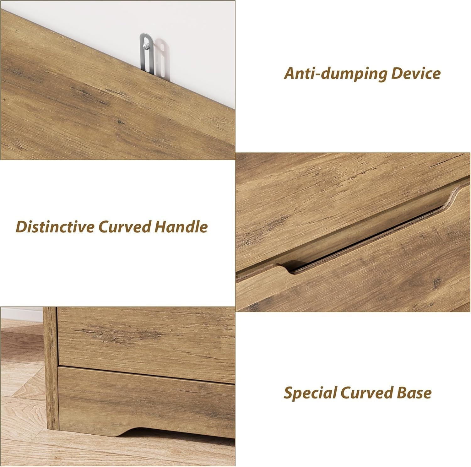 6 Drawer Wood Chest Bedroom Storage Cabinet Handleless Modern Unit