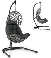 Hanging Rattan Egg Chair with Stand, Cushion & Pillow | Indoor Outdoor