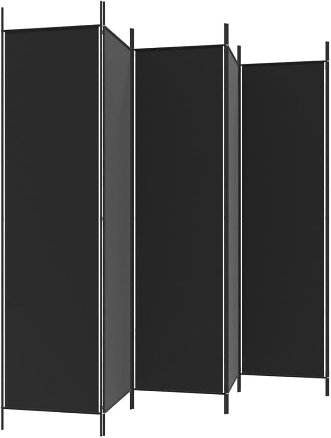 6 Panel Black Folding Room Divider 300x200cm Fabric Privacy Screen Partition