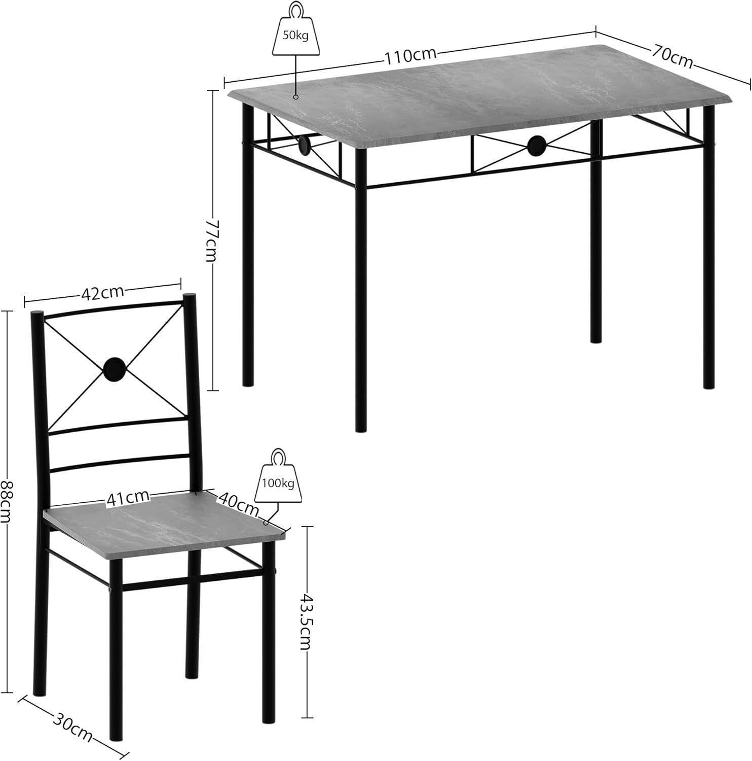 Concrete Grey 4-Seater Dining Table Set | Compact Kitchen Dining Furniture