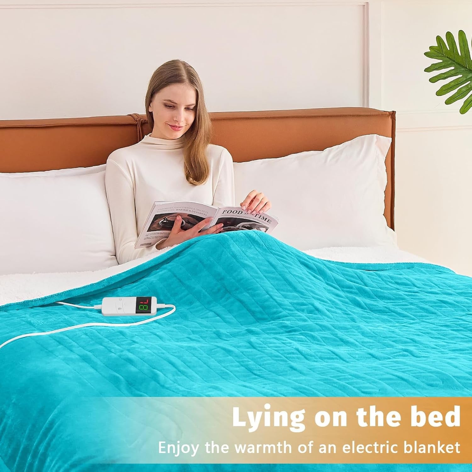 Electric Heated Throw Blanket Teal Soft Fleece 10 Heat Levels Timer 130x160cm