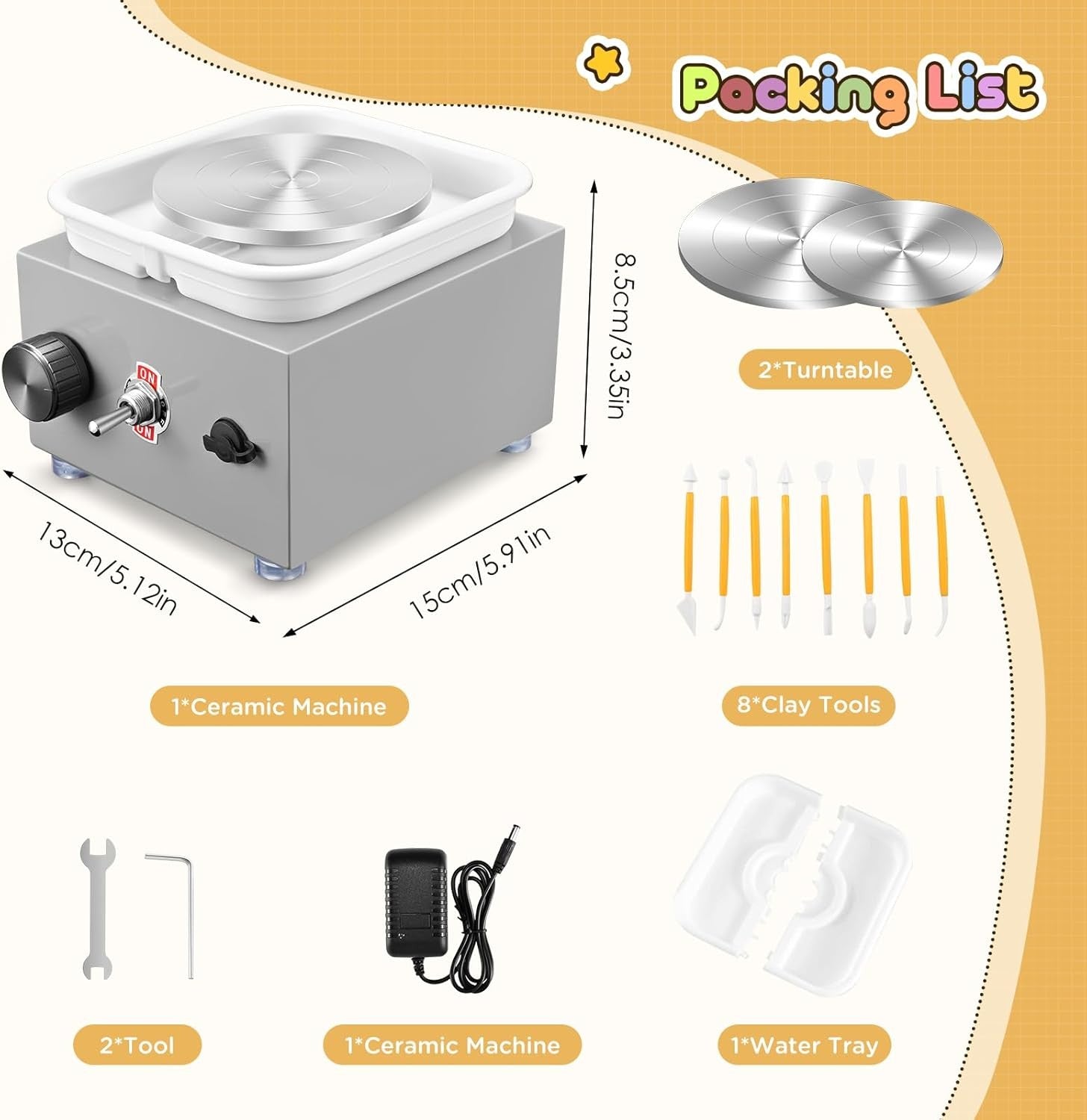 Mini Electric Pottery Wheel Adjustable Speed 2000RPM DIY Ceramic Tool