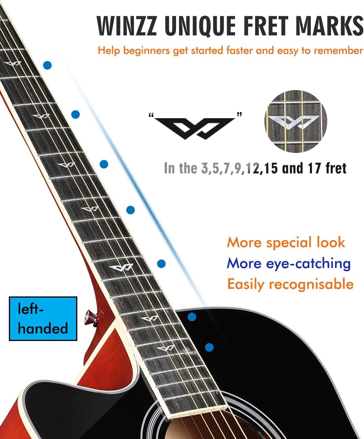 Left Handed 41in Electro Acoustic Guitar 4/4 Dreadnought EQ