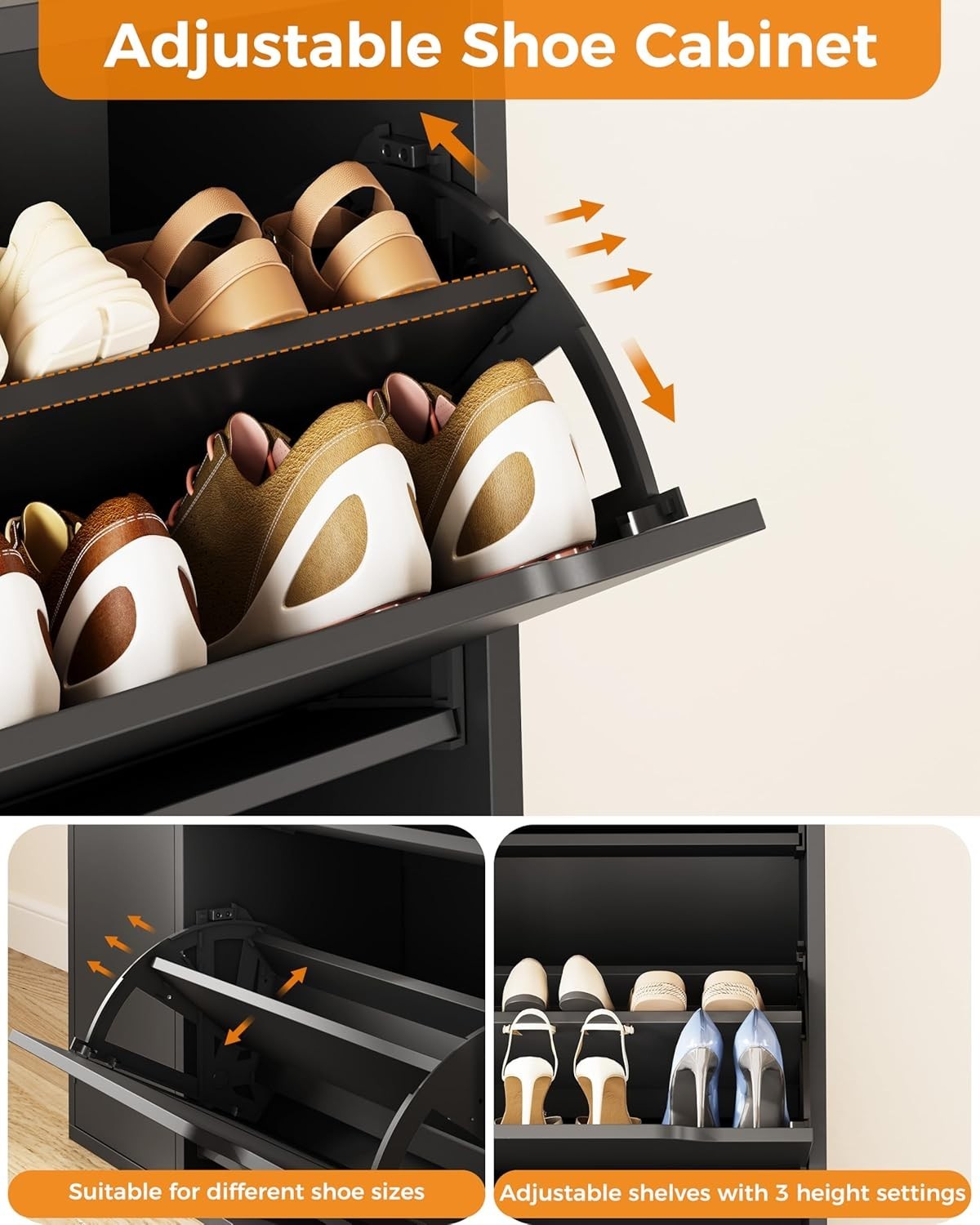 Modern 3-Door Flip Shoe Cabinet with Adjustable Shelves & Boot Storage