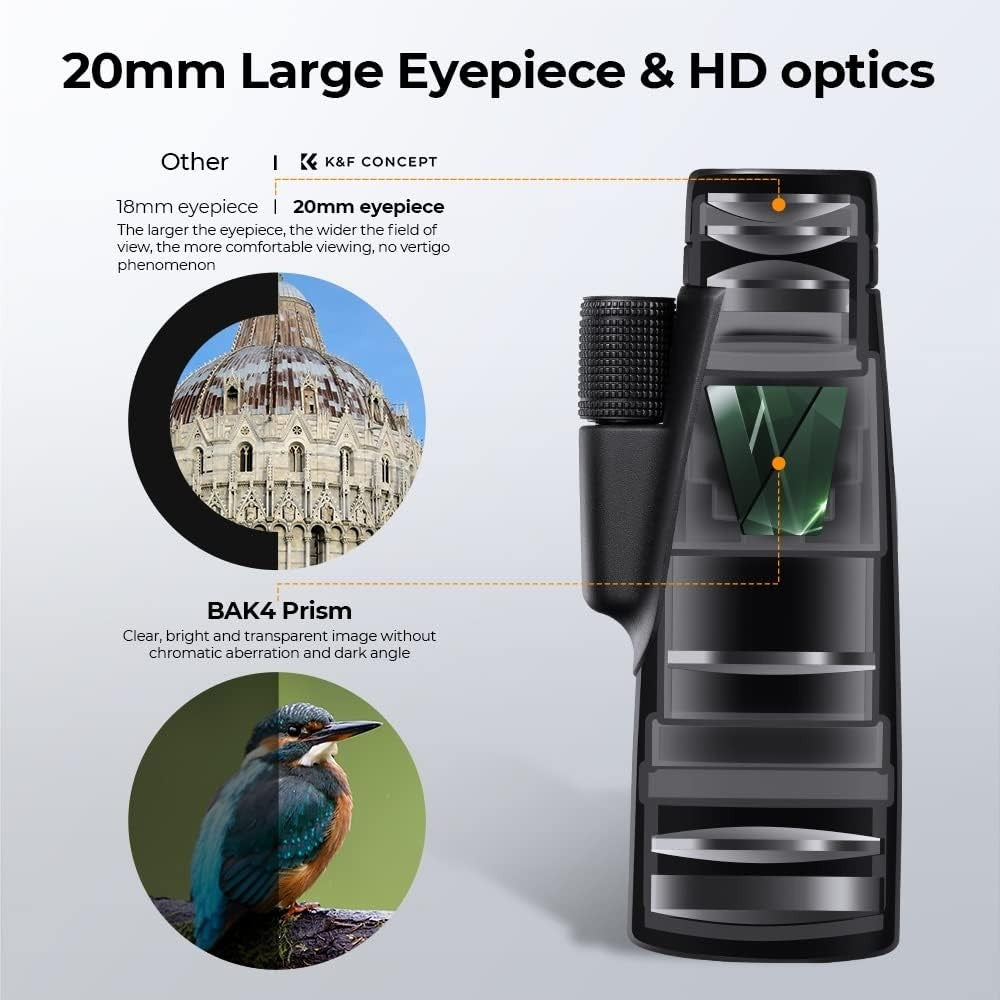 12X50 HD Waterproof Monocular BAK4 FMC Dual Focus – Compact Hiking Scope