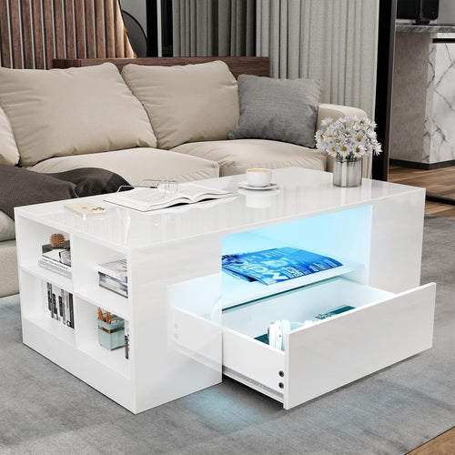 Blisswood LED Coffee Table with 2 Drawers, High Gloss Grey & RGB Lights