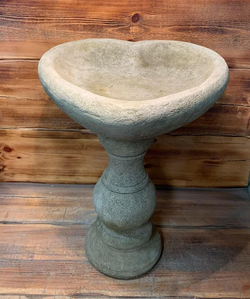 Stone Love Heart Bird Bath | Handcrafted Garden Ornament Statue 50cm