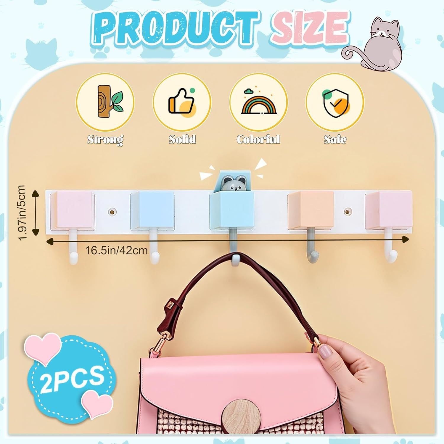 Kids Wall Coat Hook Rack 2 Pack Rainbow Design Foldable Hooks for Bedroom Playro