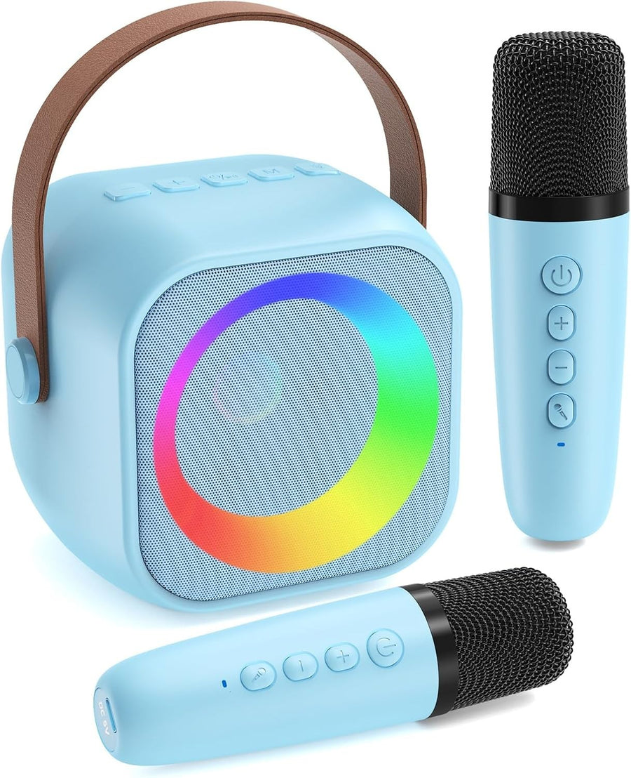 Kids Karaoke Machine with 2 Mics Lights Bluetooth Speaker