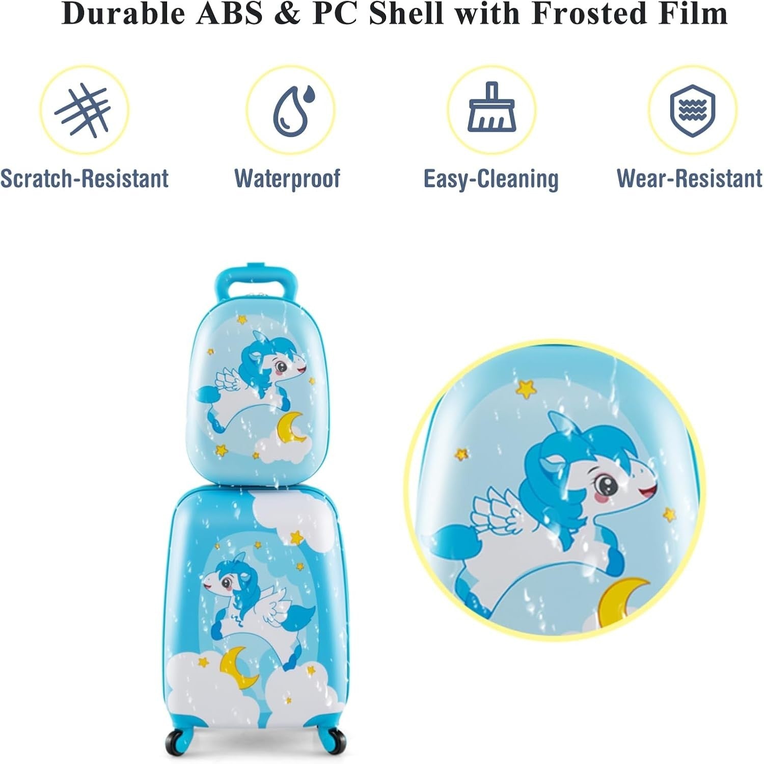 Unicorn Kids Suitcase 16” Trolley Case Backpack Set Hard Shell
