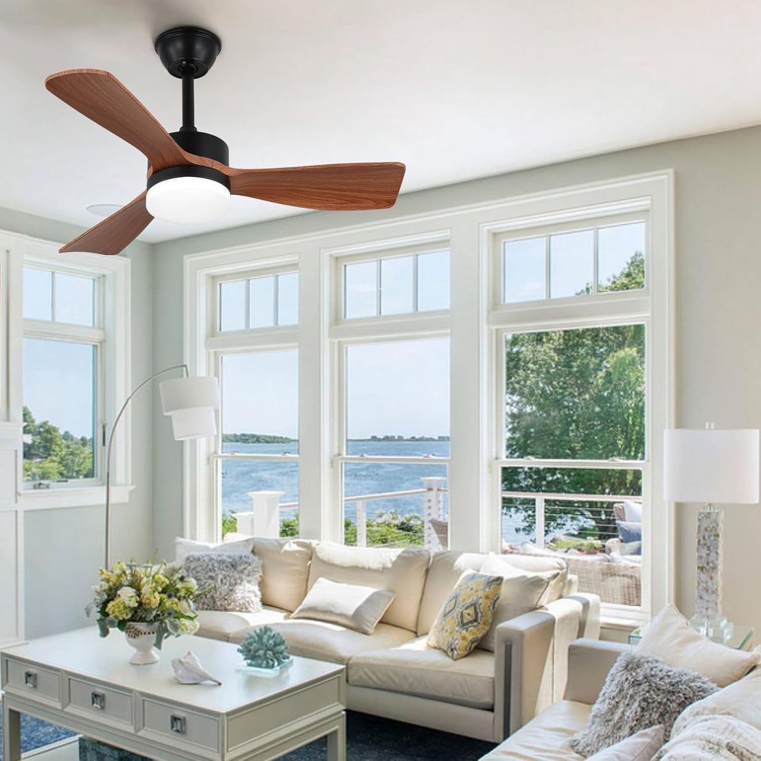 51CM Ceiling Fan Light, 6 Speeds, Reversible DC Motor, 3 Colors, Remote