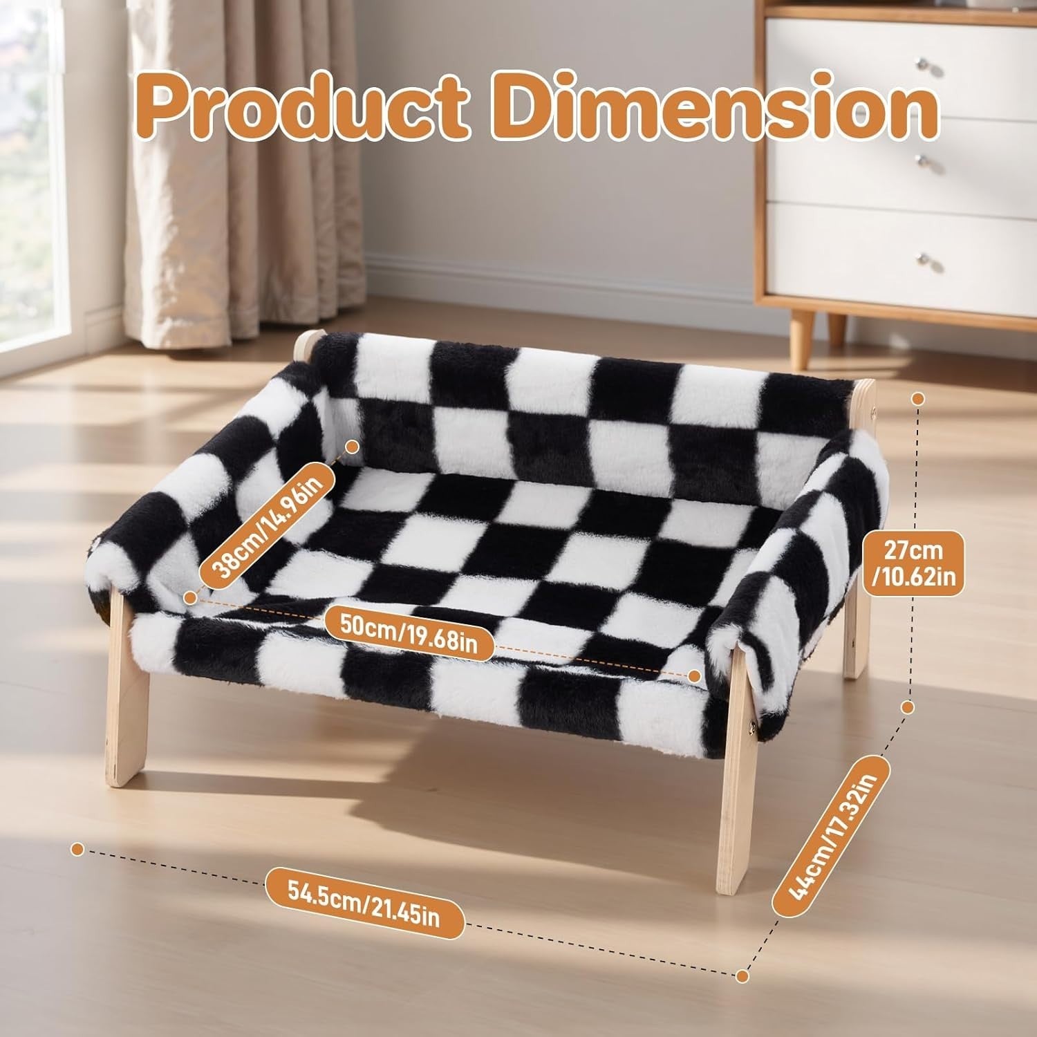 Wooden Cat Sofa Bed Plush Velvet Pet Couch Washable Cover Elevated