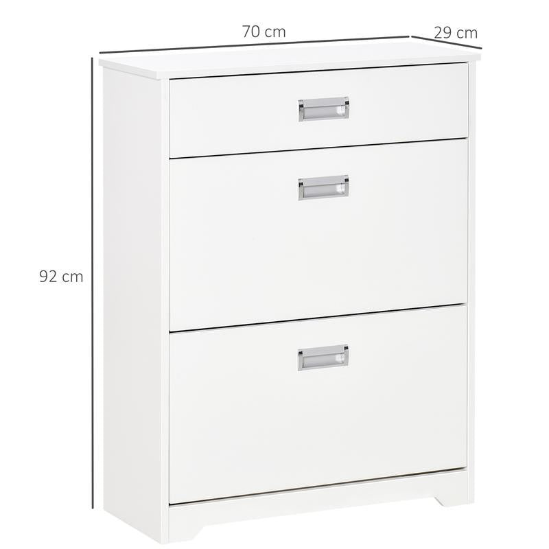White Shoe Cabinet Bench with Drawers & Flip Doors – Slim Entryway Unit