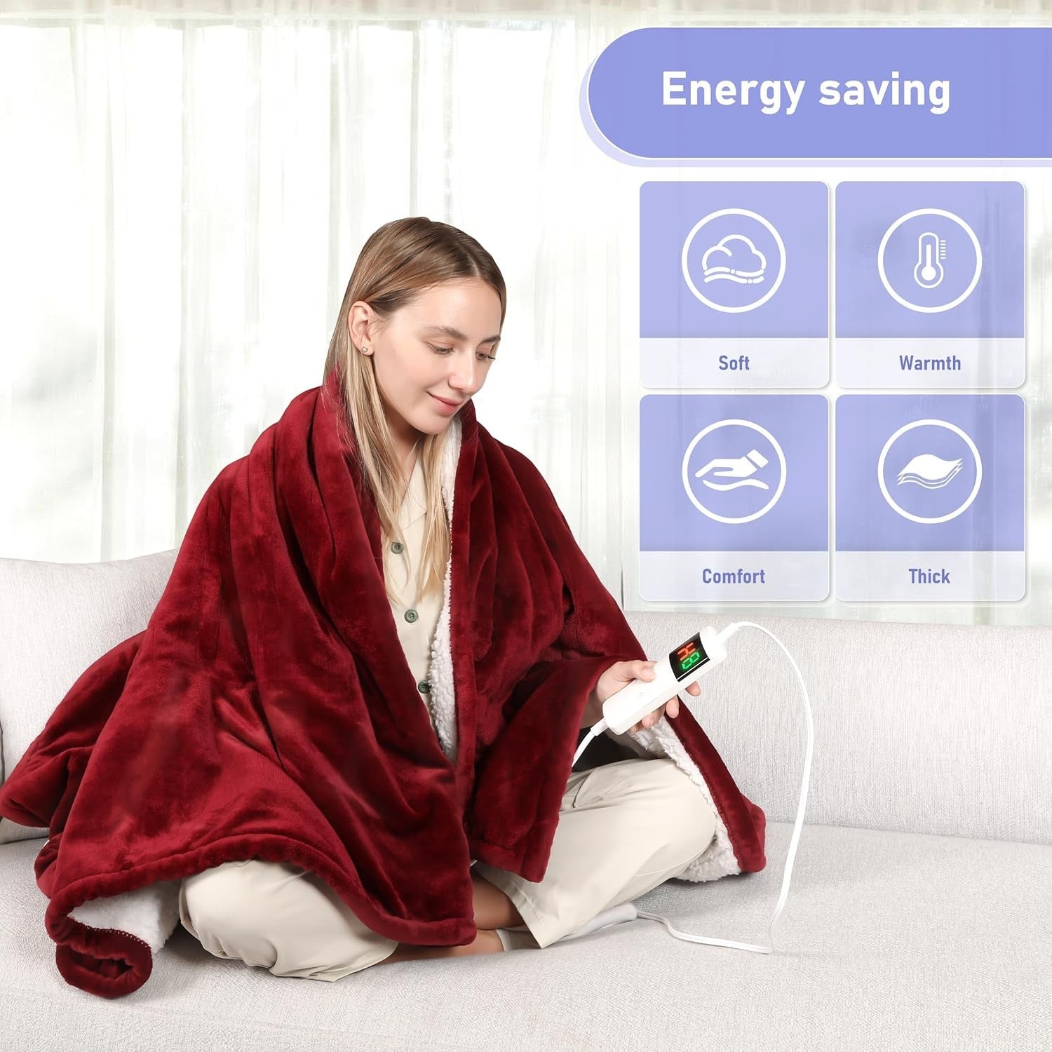 Electric Heated Throw Blanket 180x200cm Sherpa Fleece 10 Heat Auto Off