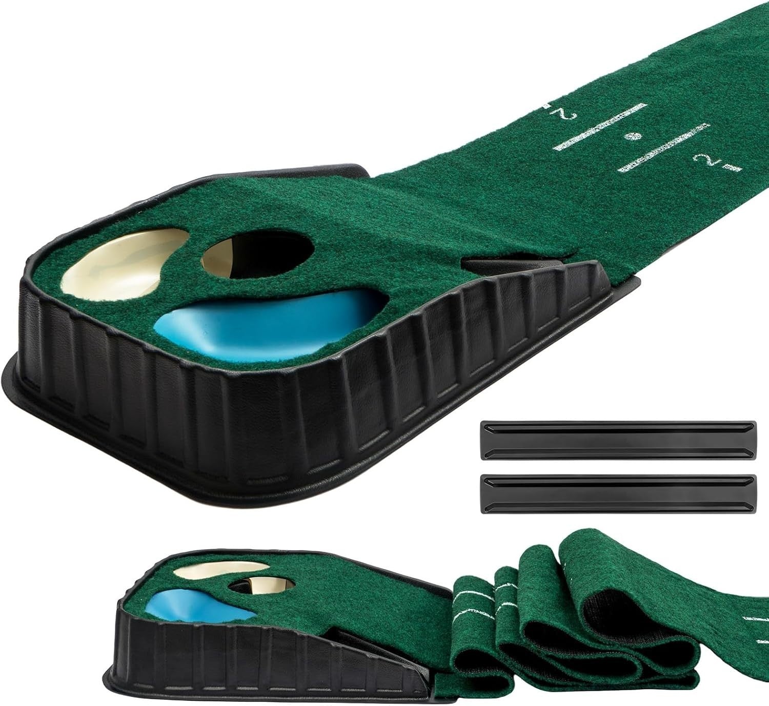 Golf Putting Mat Indoor Outdoor Training Set w/ Ball Return & Putting Cup