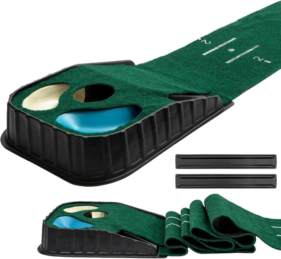 Golf Putting Mat Indoor Outdoor Training Set w/ Ball Return & Putting Cup