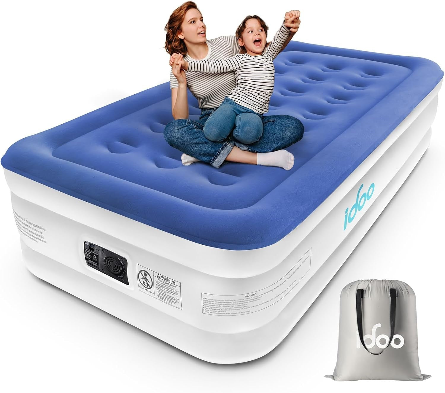 Single Inflatable Air Bed Built In Electric Pump Fast Inflate Guest Blue Matress