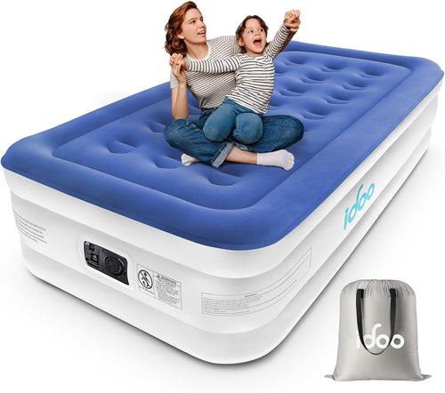 Single Inflatable Air Bed Built In Electric Pump Fast Inflate Guest Blue Matress