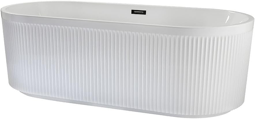 White Freestanding Double Ended Fluted Bath 1700x800mm Chrome Overflow