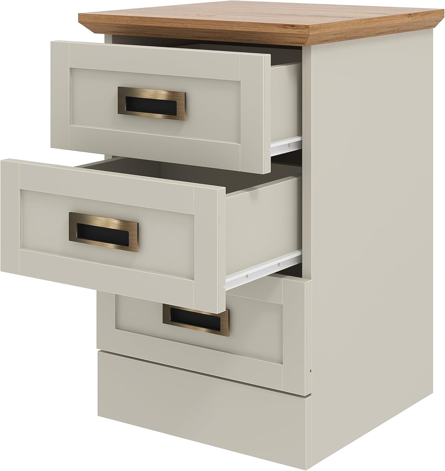 Light Grey & Oak 3 Drawer Bedside Table | Modern Bedroom Storage Cabinet