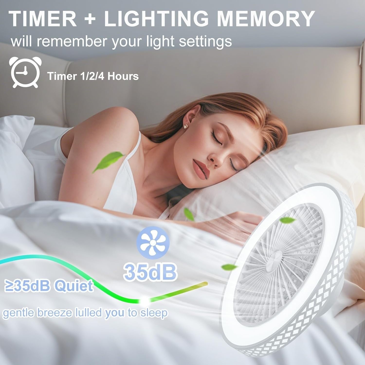 50W Ceiling Fan Light, 3 Speeds, Dimmable LED, Remote Control