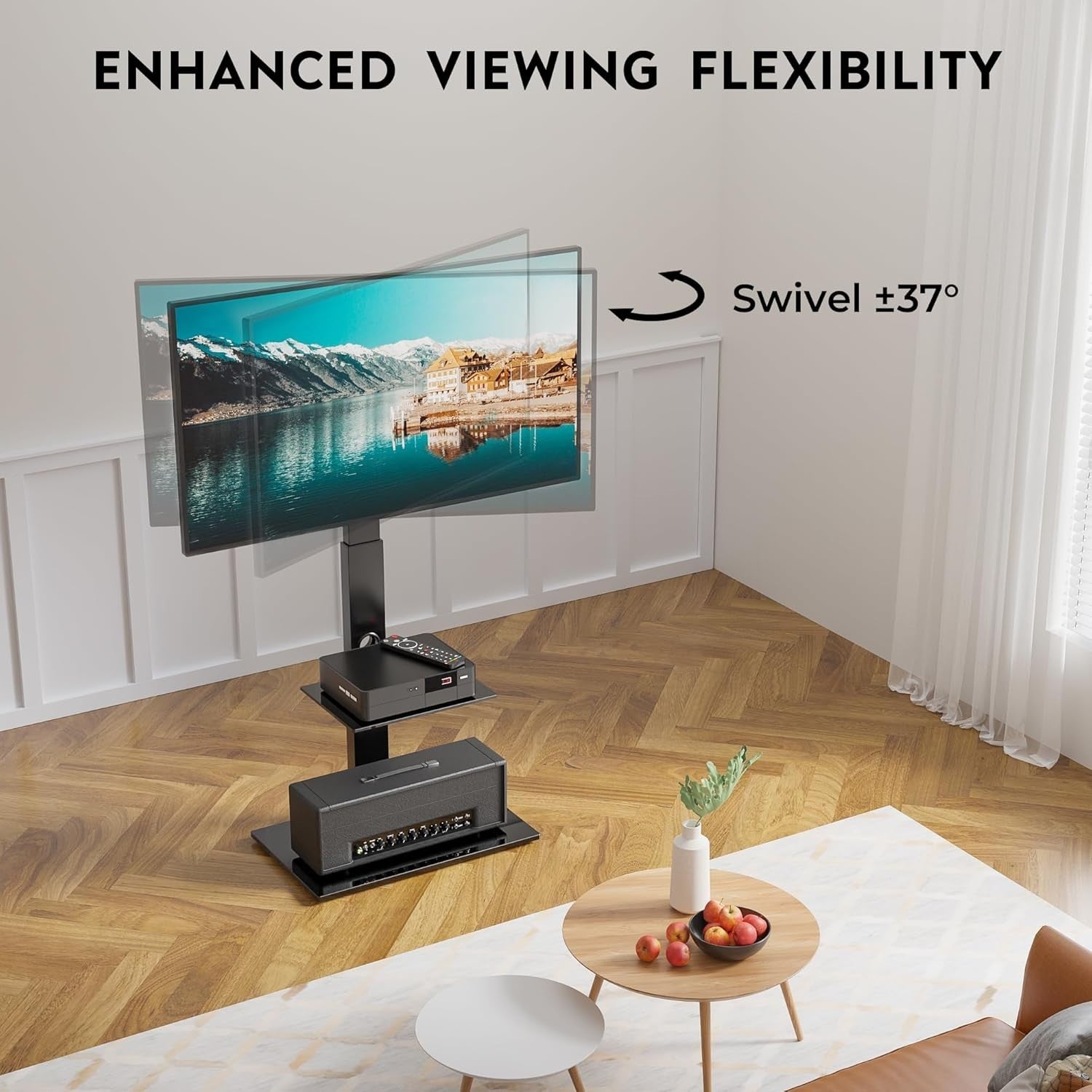 Universal TV Floor Stand 30-70” Tilt Swivel 2-Tier Shelf Max 40kg VESA 600x400