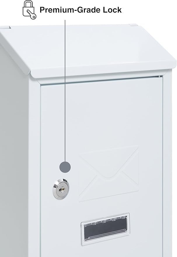 Lockable Wall Mounted Mailbox White – Weatherproof Steel Post Box for A5 Letters