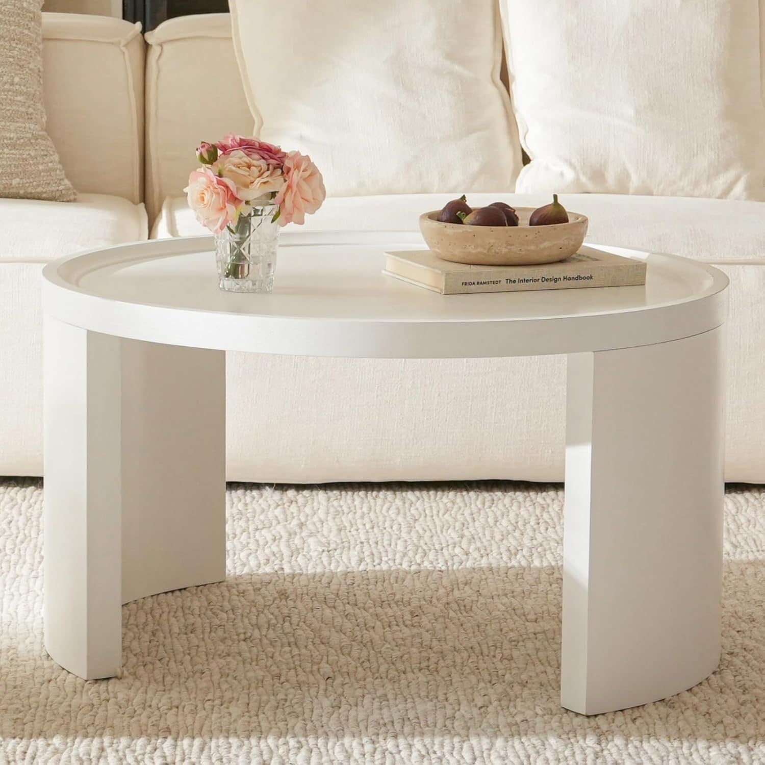 2X Nesting Coffee Table Set Pine Wood White Round Side End Tables Living Room