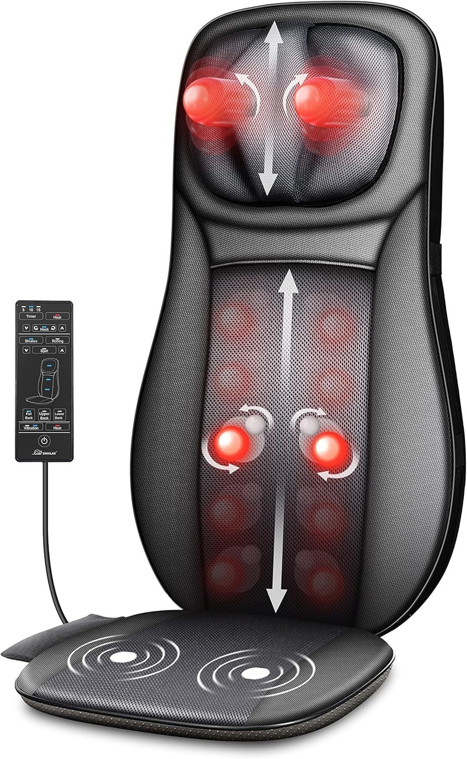 Shiatsu Neck & Back Massager with Heat Rolling Kneading Chair Pad Adjustable
