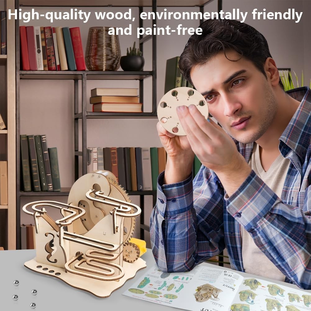 3D Wooden Marble Run Puzzle – Self Assemble, STEM Toy, Logical Build