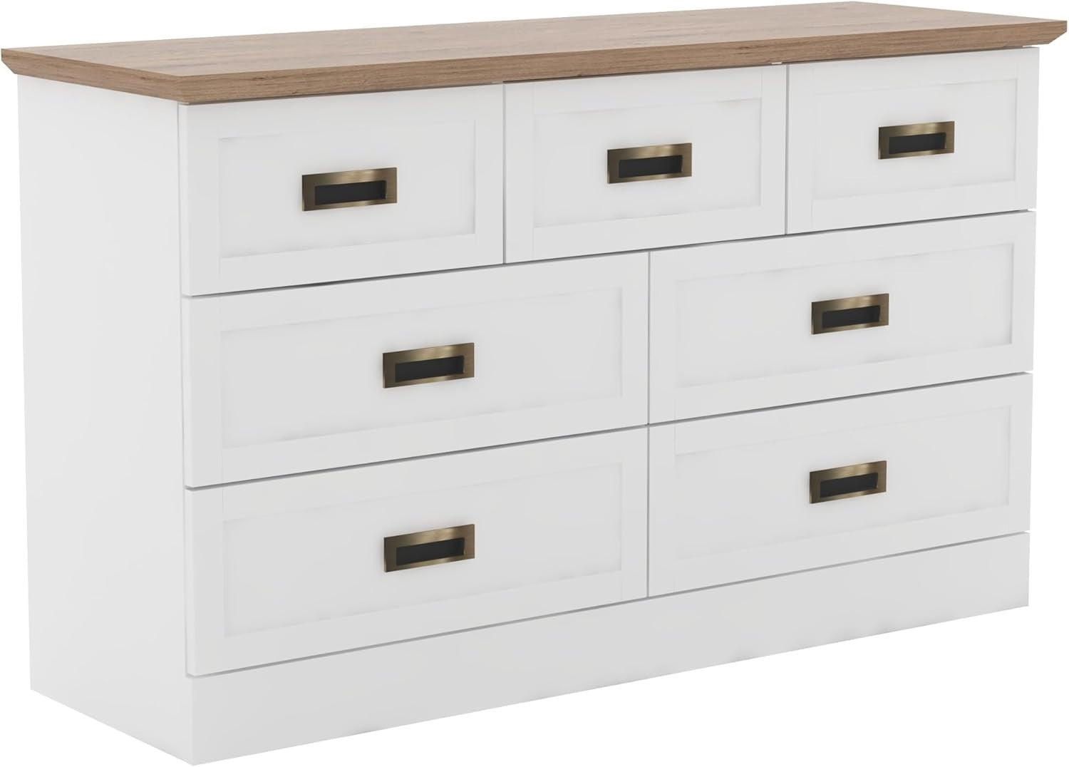 Wide Chest of Drawers 7 Drawer Unit White Oak Storage Cabinet Bedroom