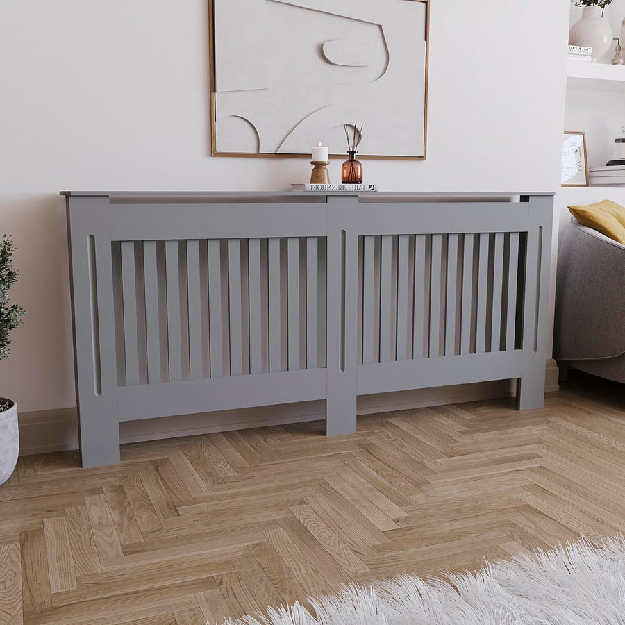 Extra Large Olive Grey Radiator Cover | Modern MDF Slatted Heater Cabinet