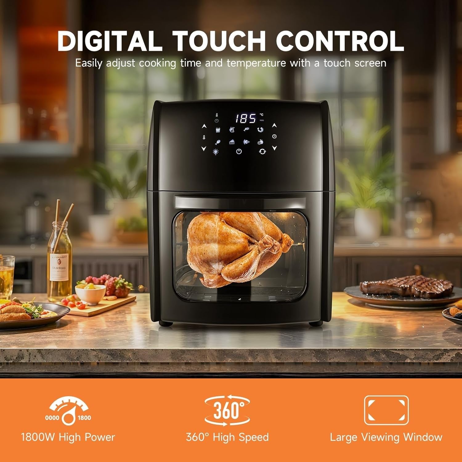12L Air Fryer Oven With Rotisserie | Digital Touchscreen | 8 Presets 1800W
