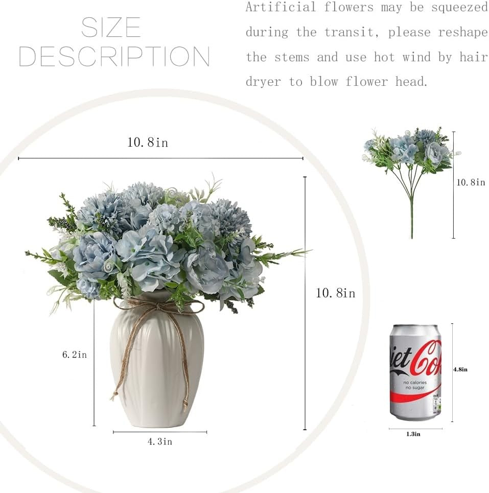 Artificial Peony Flower Arrangement in Vase Blue Luxury Faux Home Decor
