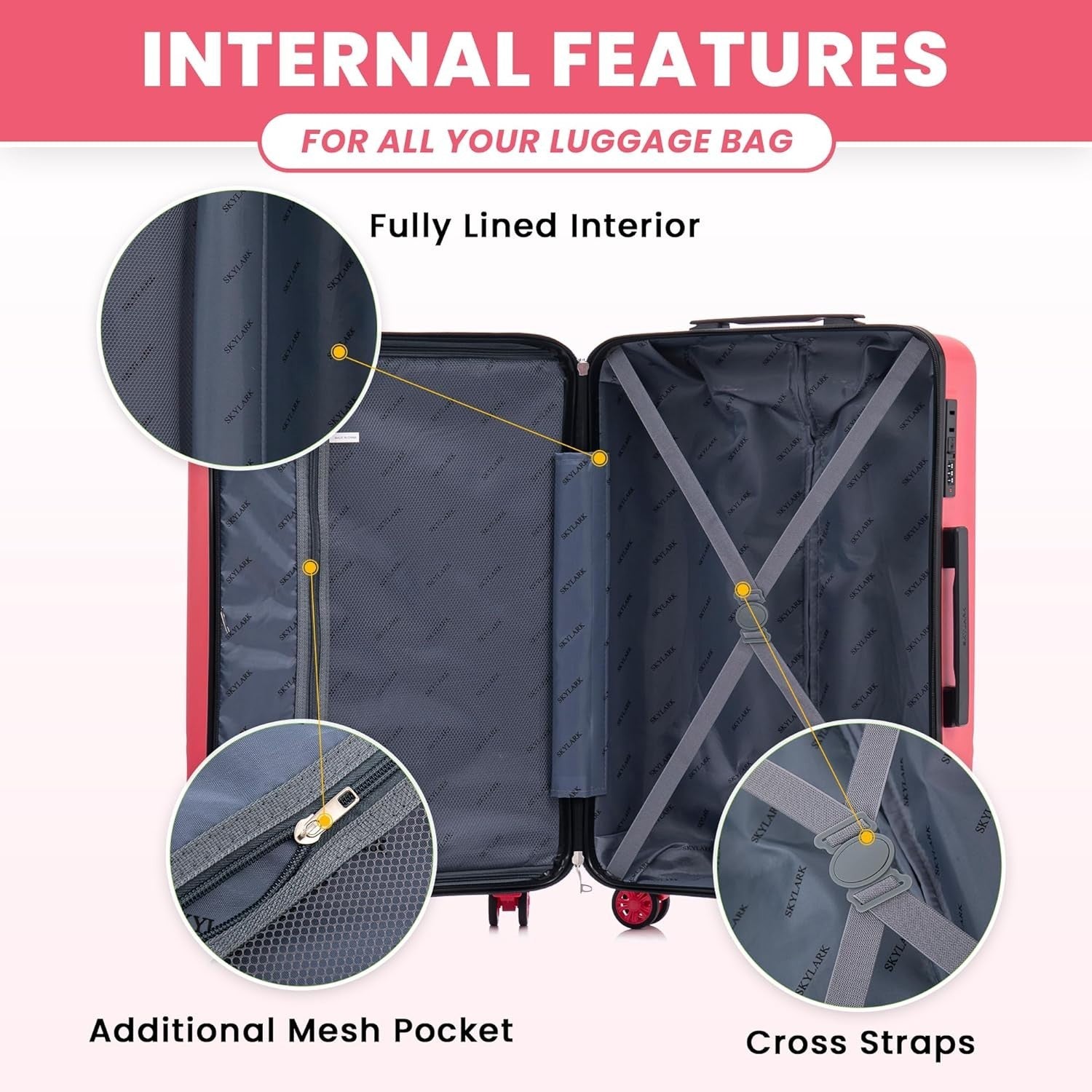 Medium 24 Inch ABS Hard Suitcase Lightweight 4 Wheel Spinner 66L